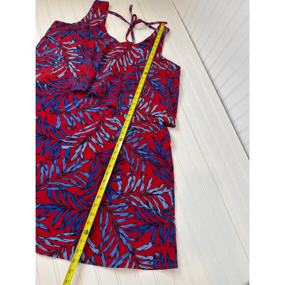 Roz&Ali Dress Red & Blue Tropical V-Neck Tiered Sleeveless Flutter Mini Size 16 - Picture 4 of 7